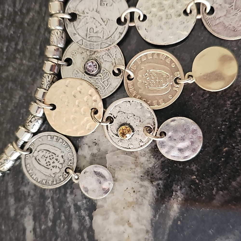 Chico's Mixed Coin Gold and Silver Boho Choker Necklace - Picture 2 of 6